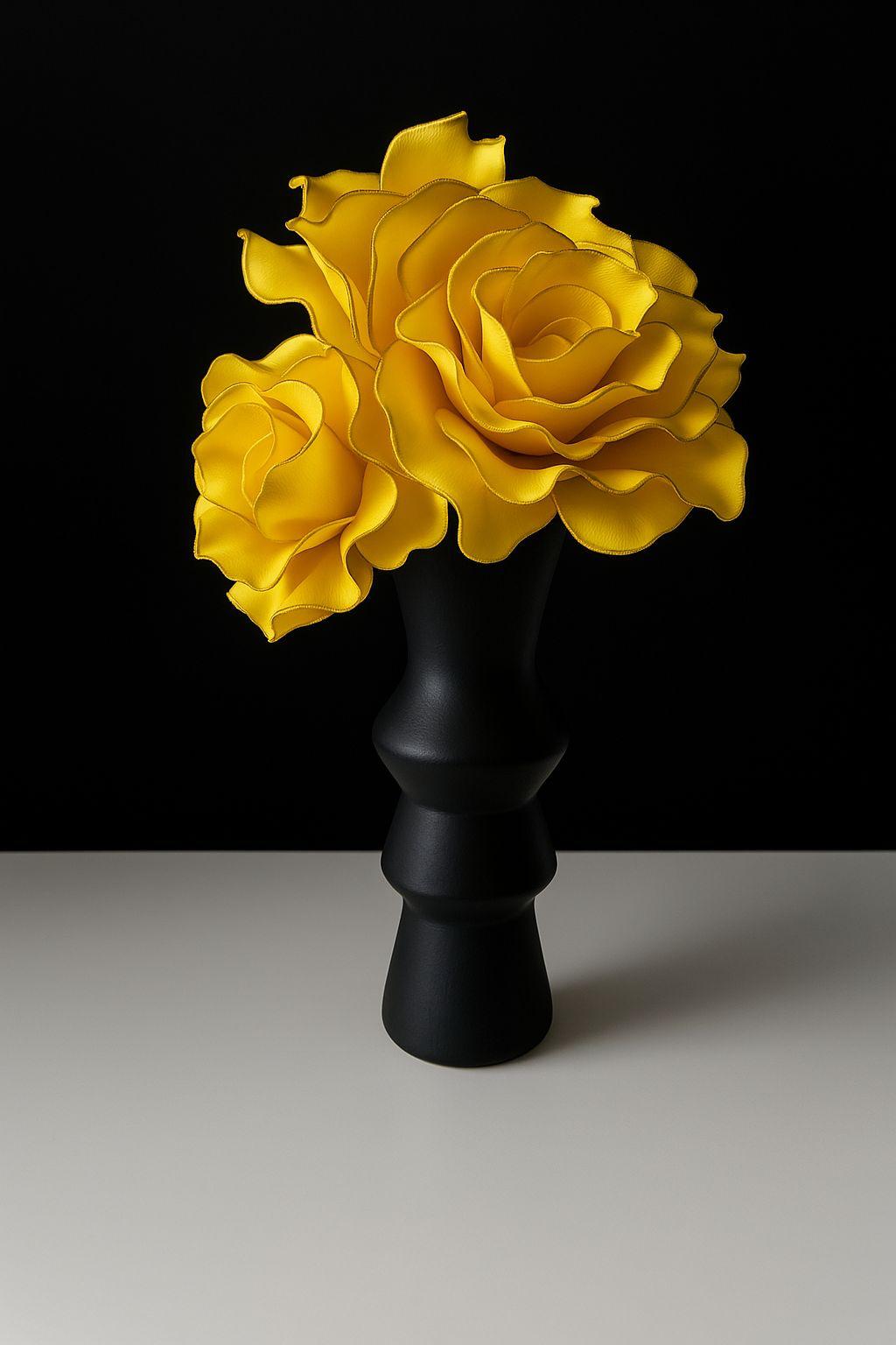 SİYAH VAZO ÜZERİNE SARI CANLI ÇİÇEKLER